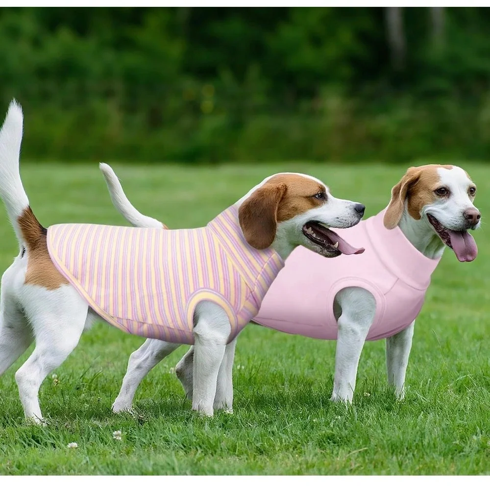 Kuoser 2 PK Dog Sweater Pink Striped Fleece Vest Turtleneck Puppy Clothes SZ M